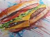 Hamburger Painting Print, Kitchen Decor, Restaurant Decor, Dining Room Art, Restaurant Wall Art, Diner Wall Art, Restaurant Owner Gift Idea