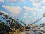 Acadia National Park, Framed Canvas Print, Acadia Watercolor Art Painting, Extra Wide Panoramic Wall Art, Horizontal Mountain Landscape Painting
