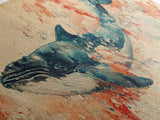 Panoramic Whale Painting Print | Wabi Sabi Home Decor | Japanese Style Art | Modern Living Room Art | Above Sofa Decor | Whale Wall Art