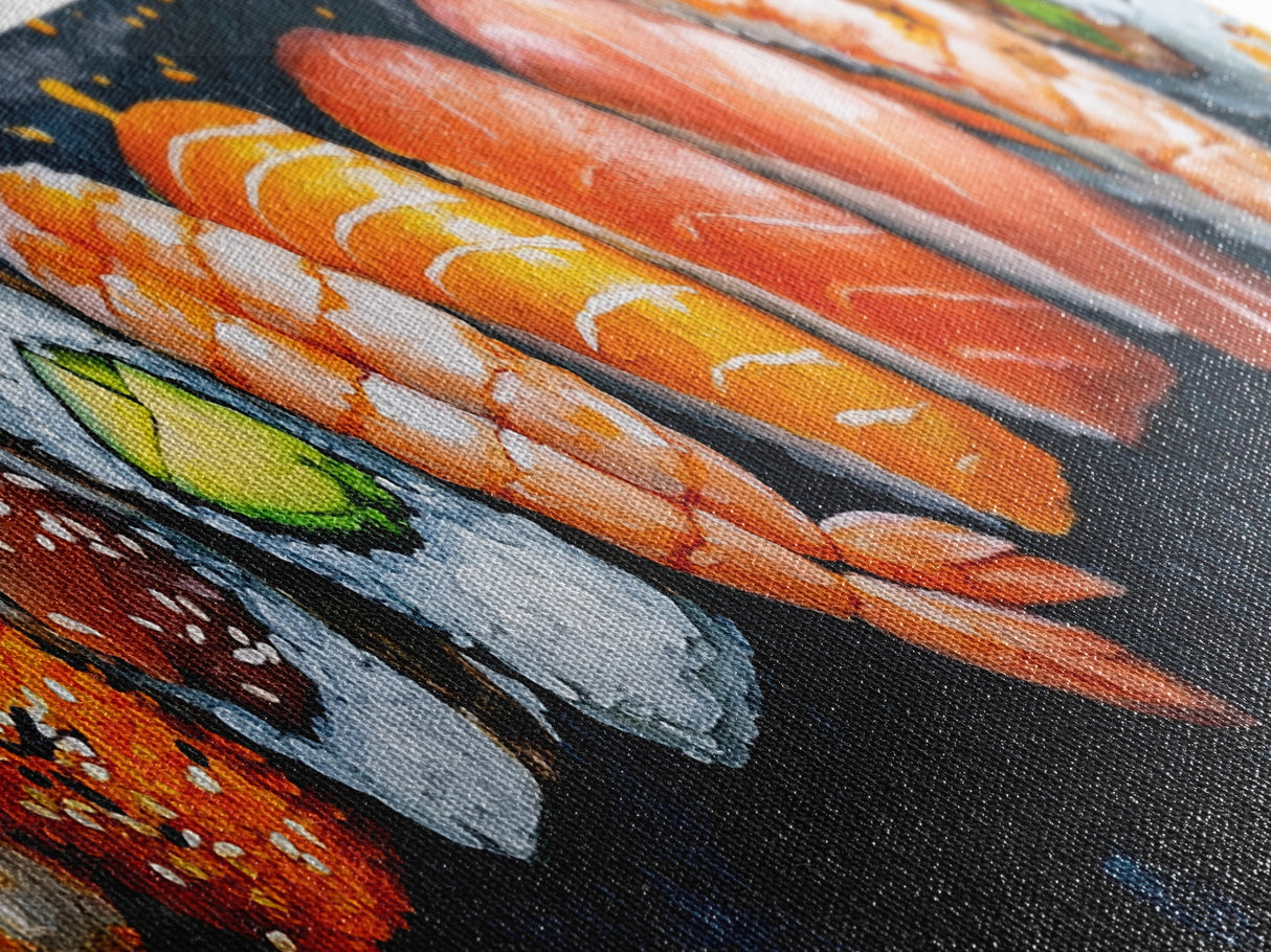 Wabi Sabi Sushing Painting Print, Panoramic Wall Art, Kitchen Decor, Restaurant Wall Art, Restaurant Decor, Sushi Art, Food Painting