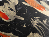 Wabi Sabi Boho Painting Print of Ko Fish, Japanese Style Decor, Panoramic Horizontal Wall Art, Extra Wide 70 Inch Wall Art, 72 Inch Wide Art