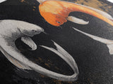Koi Fish Infinite Sign Framed Canvas Print Ready To Hang, Wabi Sabi Home Decor, Panoramic Extra Wide Art, 20 x 60 Wall Art