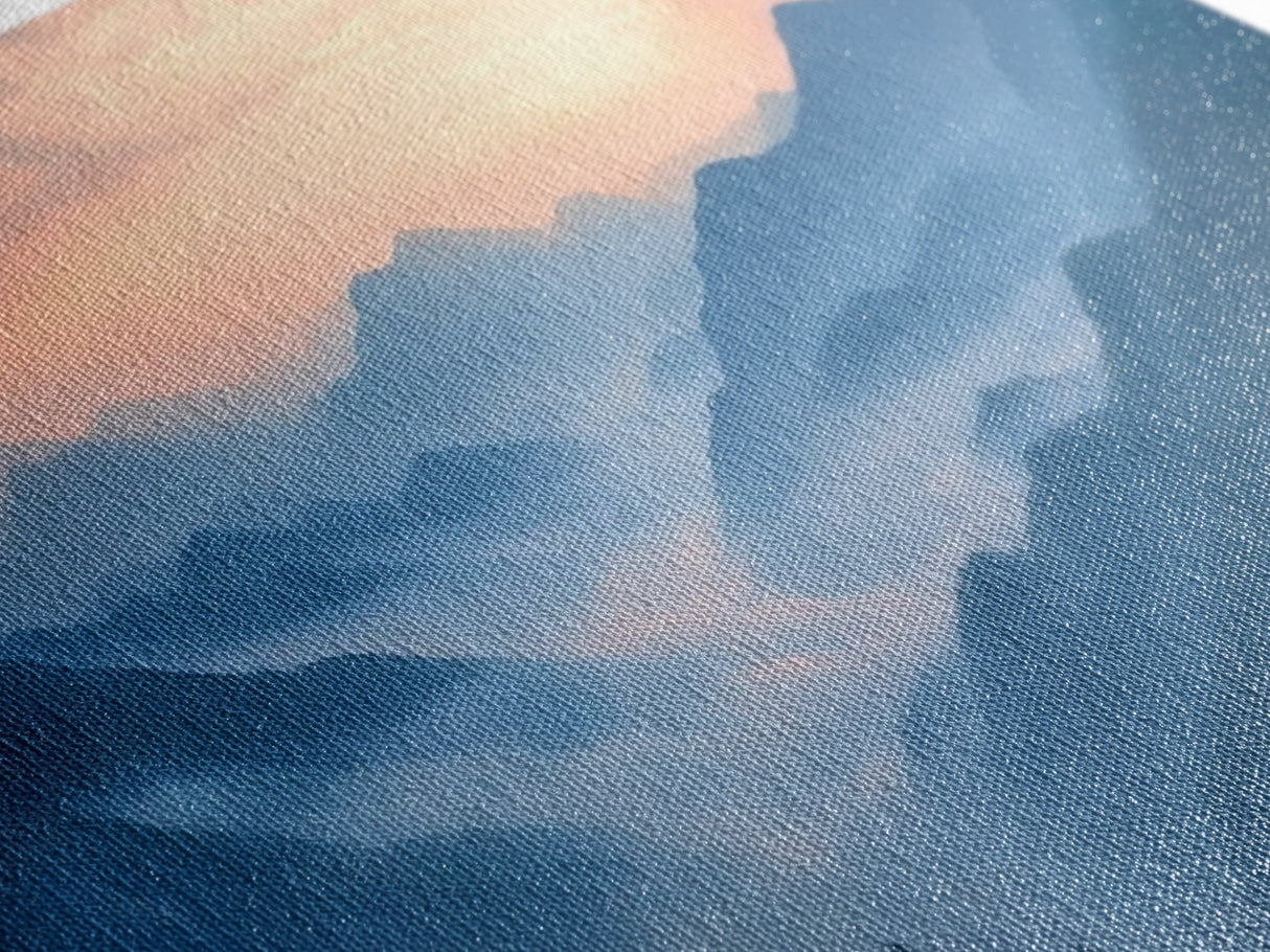 Morning Fog Over the Blue Ridge Mountains, Framed Canvas Print, Landscape Nature Wall Art, Painting Canvas Print, Mountain Painting Art