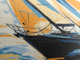 Pop Art Sailboat Painting Print - Vibrant Colorful Seascape Art - Nautical Landscape - Panoramic Ultra Wide Wall Art - Sail Boat Art