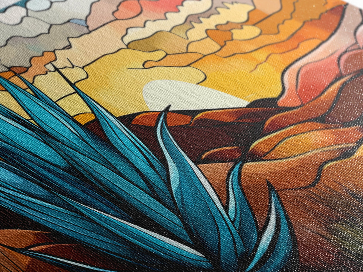 Mexicano Art - Blue Agave At Sunset - Framed Canvas Print - Agave Painting - Blue Agave - Chicano Wall Art - Mexican Art Agave Art