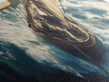 The Storm - Sailboat Battles a Hurricane Framed Canvas Print Panoramic Nautical Decor Fisherman Painting Nautical Landscape Painting