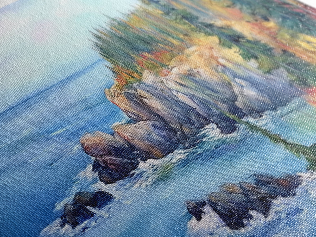 Acadia National Park, Framed Canvas Print, Acadia Watercolor Painting, Extra Wide Panoramic Wall Art, Horizontal Mountain Landscape Painting