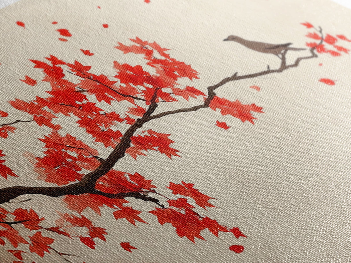 Maple Tree In The Fall Framed Canvas Print - Wabi Sabi Fall Painting - Minimalist Art - Fall Centerpiece - Above Mantle Art - Above Bed Art