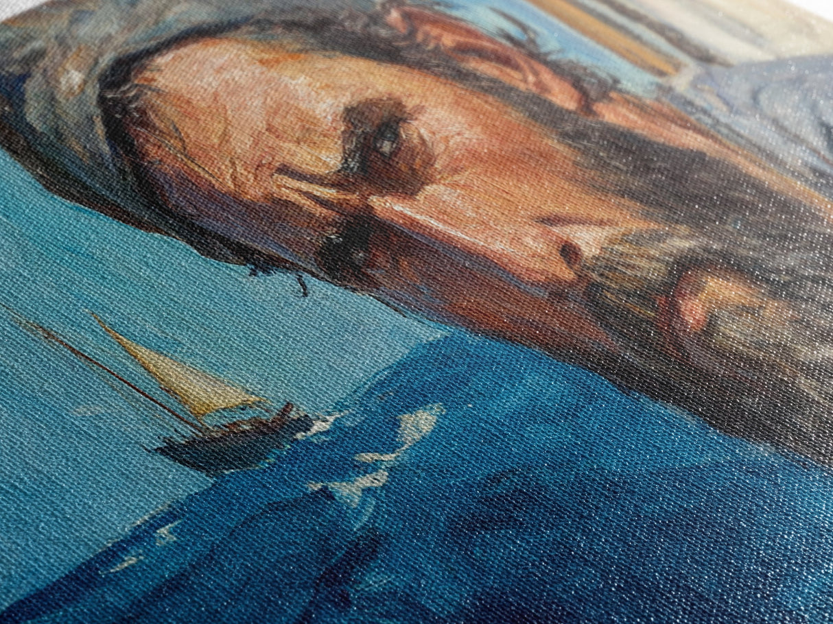 Fisherman at Sea Framed Canvas Print, Fisherman Oil Painting Style Print, Victorian Style Oil Painting Of a Fisherman, Fishing Gift Idea