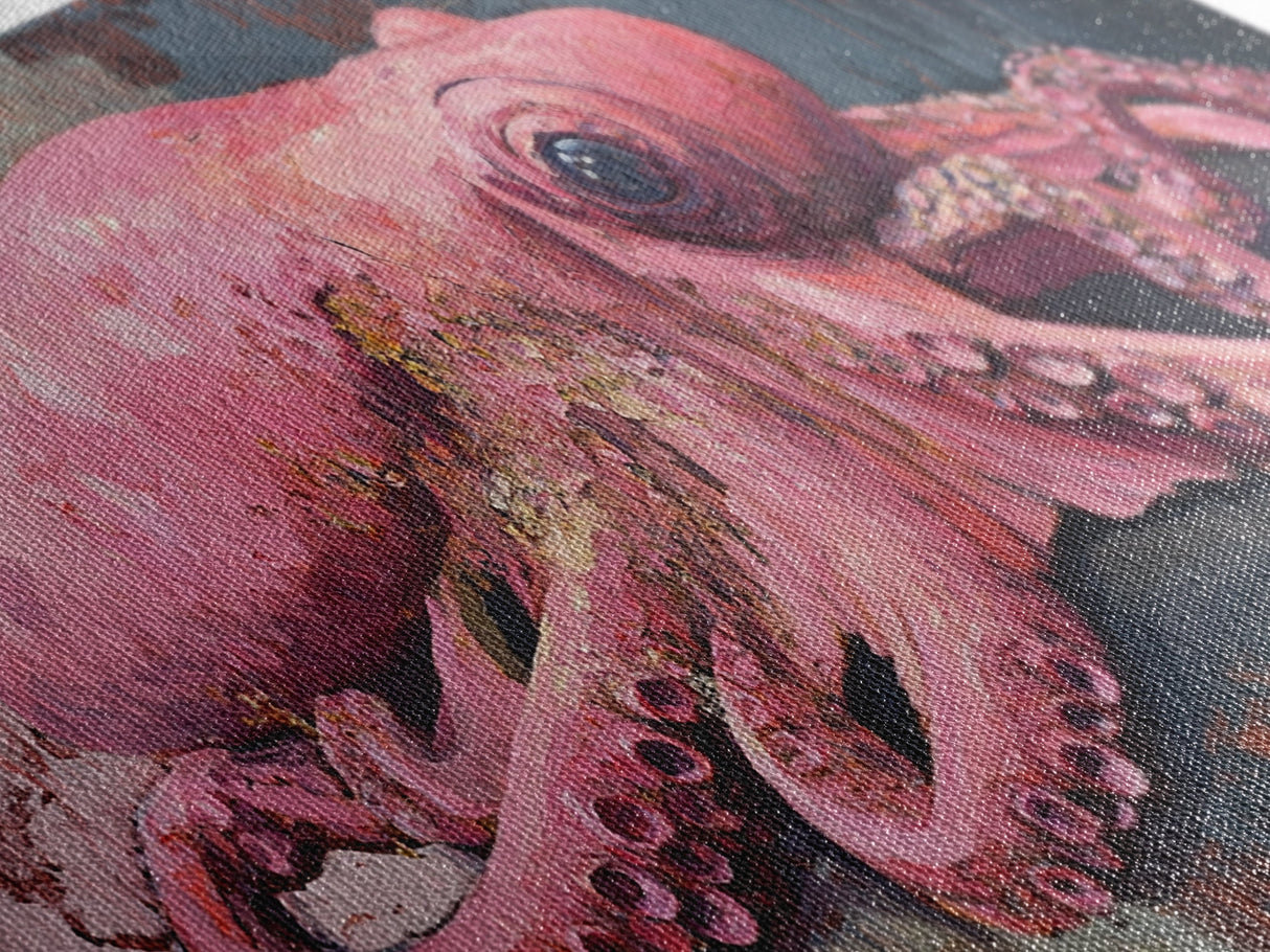Pink Octopus Framed Canvas Print - Wabi Sabi Style Minimalist Wall Art - Octopus Painting