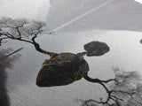 Lone Bonzai Tree On an Island Framed Canvas Print - Ready To Hang Wall Art - Wabi Sabi Landscape Painting - Japanese Style Wall Art