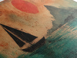 Wabi Sabi Wall Art, Japanese Sailboat Painting Print, Framed Canvas, Ocean Art, Beach House Decor, Bedroom Wall Art, Nautical Wall Art