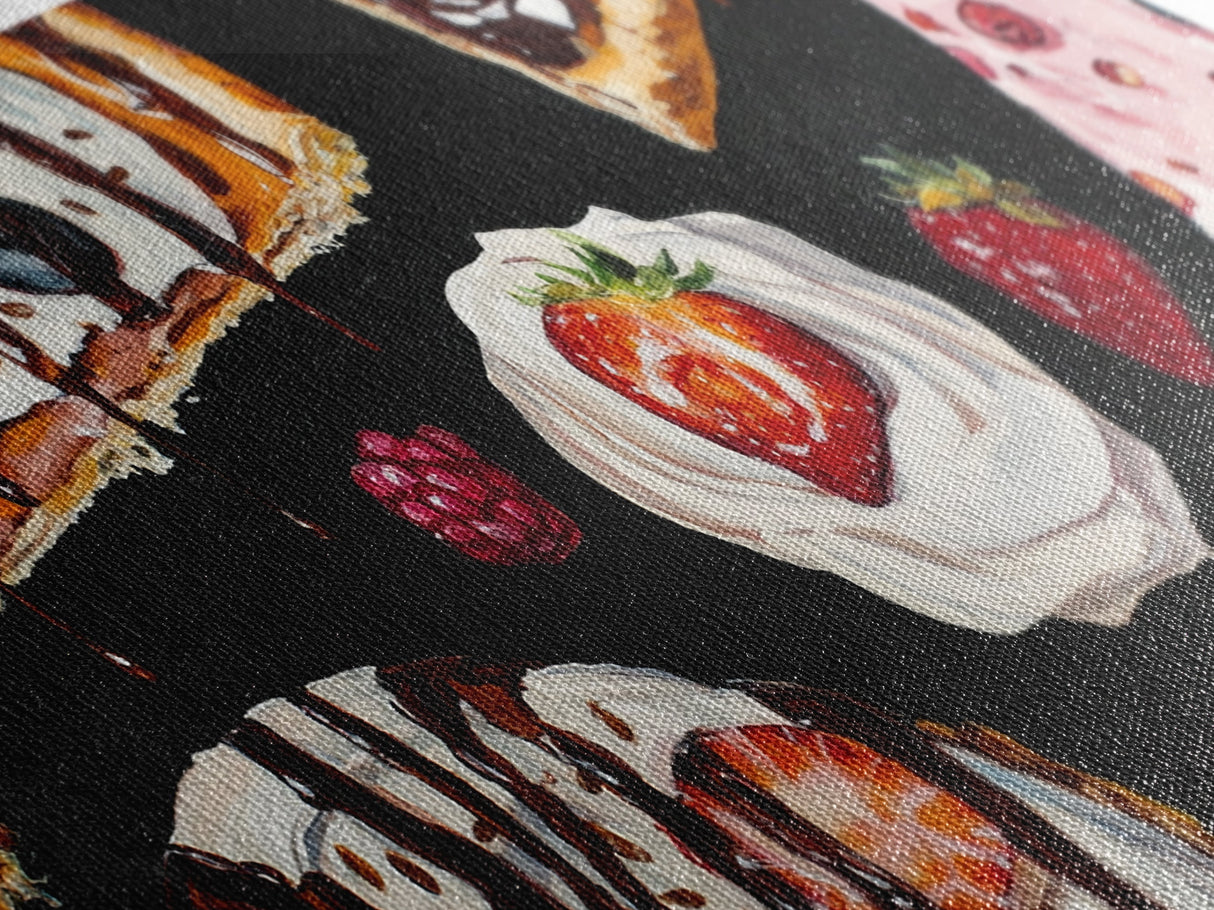 Food Painting Print, Desserts Painting Wall Art, Framed Canvas Print, Kawaii Food Painting For Kitchen, Kitchen Home Decor, Kitchen Wall Art