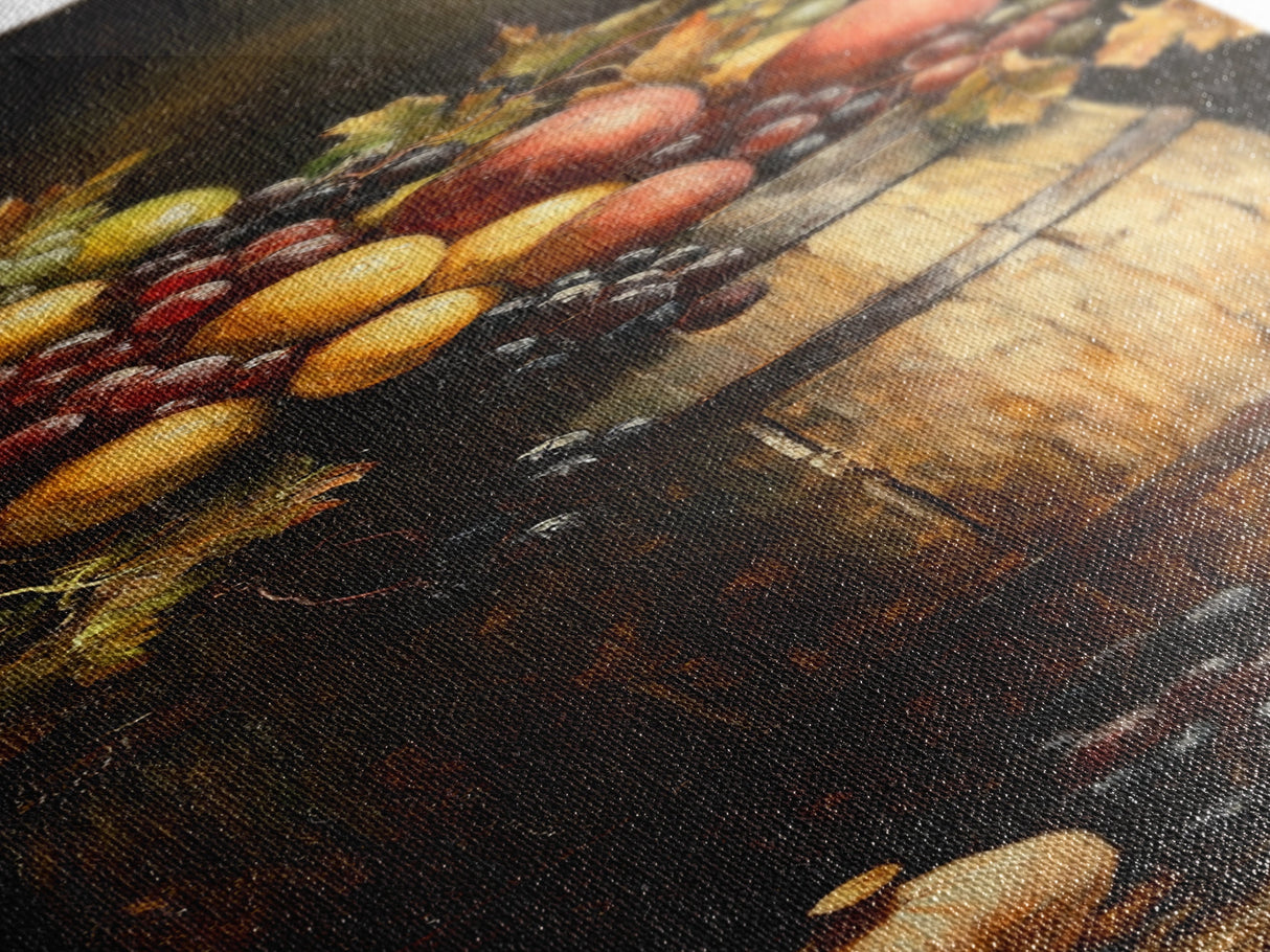 Still Life Oil Painting Print of Fruit and a Wine Barrel, Wine Room Art, Wine Cellar Art, Bar Decor, Tall Skinny Art, Skinny Vertical Art