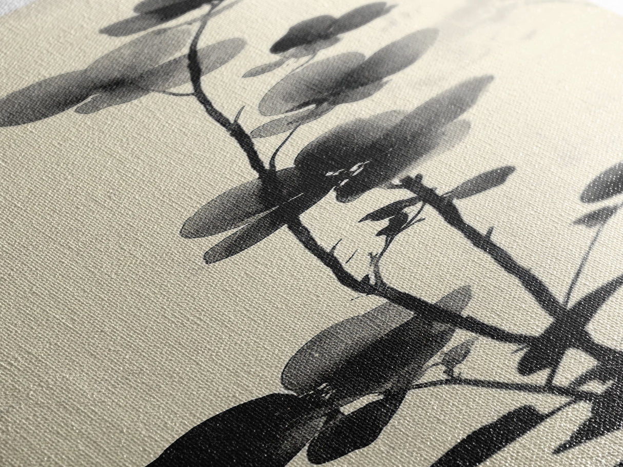 Framed Canvas Print Cherry Blossom Painting Black and White Floral Art, Wabi Sabi Decor, Japanese-Inspired Wall Art, Skinny Canvas Gift