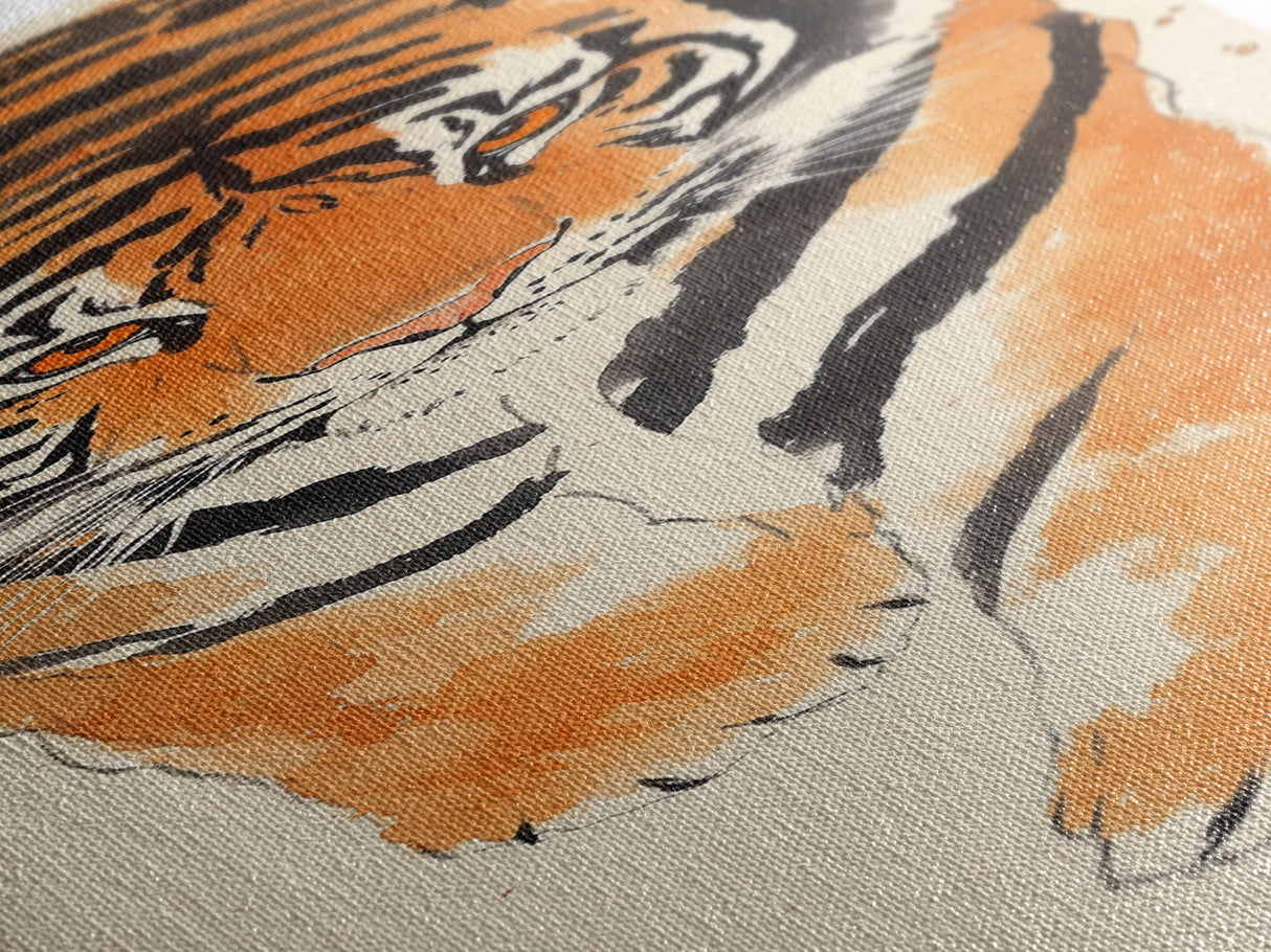 Framed Canvas Print Intense Tiger Painting, Wild Animal Art, Bold Orange Wall Decor, Living Room Above Sofa Art, Unique Gift Idea