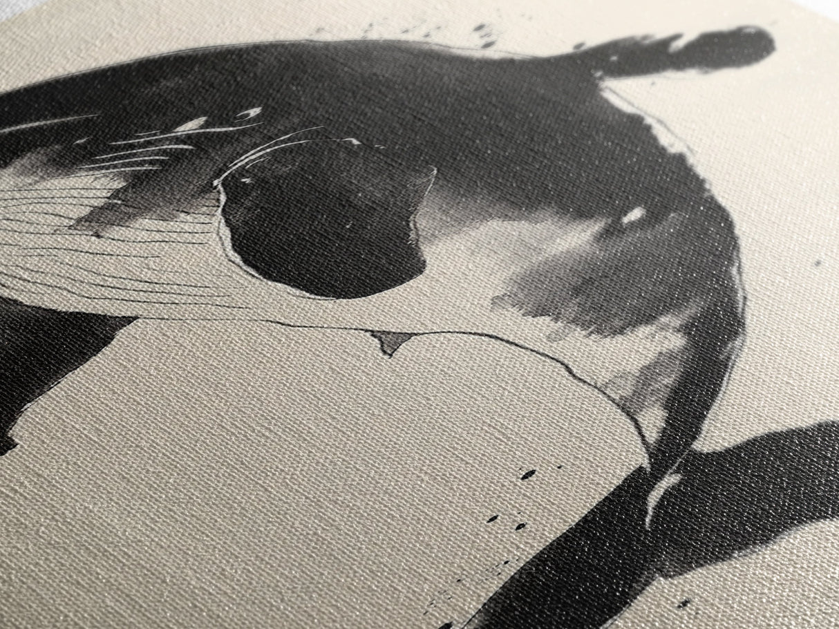 Majestic Humpback Whale in Striking Monochrome Ink Style – Sophisticated Canvas Print for Marine Life Enthusiasts and Nautical Wall Decor