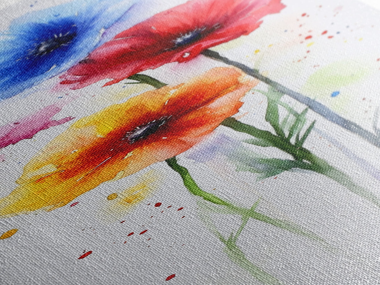 Bold Watercolor Poppy Art - Framed Canvas Print Showcasing Vibrant Flower Composition in Artistic Minimalist Style