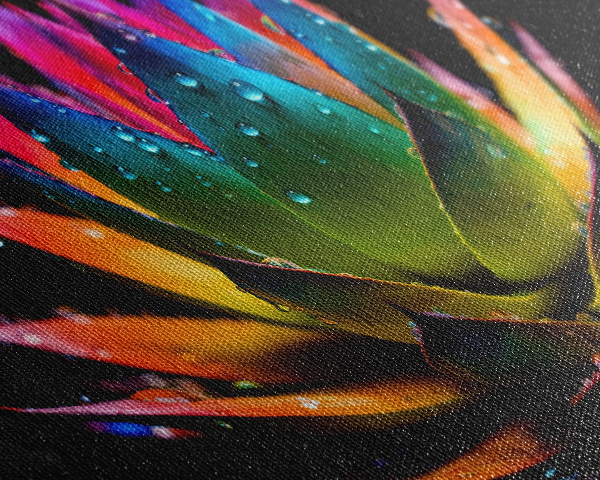 Rainbow Agave With Dew Drops, Modern Art, Framed Canvas Print,  Surreal Art, Southwestern Decor, Farmhouse Art, Desert Themed Art