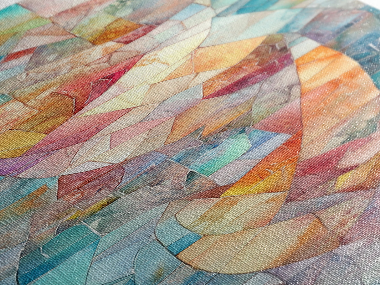Mosaic Style Framed Canvas Print with Soft Pastel Tones, Mosaic Wall Art, Abstract Art, Vertical Wall Art, Coastal Decor, Bedroom Art
