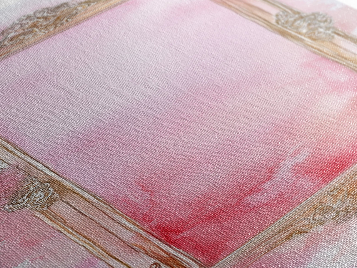 Ornate Frame Canvas Print, art nouveau-inspired pink framed decor with a touch of wabi sabi, classic vertical wall art for elegant spaces.