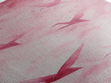 Crane Flight Canvas Print, ethereal origami bird painting in pink abstract hues, tall narrow wall art with zen minimalist aesthetic.