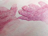 Intricate Henna Hands Painting Framed Canvas Print Featuring Unique Pink Wall Art with Subtle Geometric Design Therapy Art Theme
