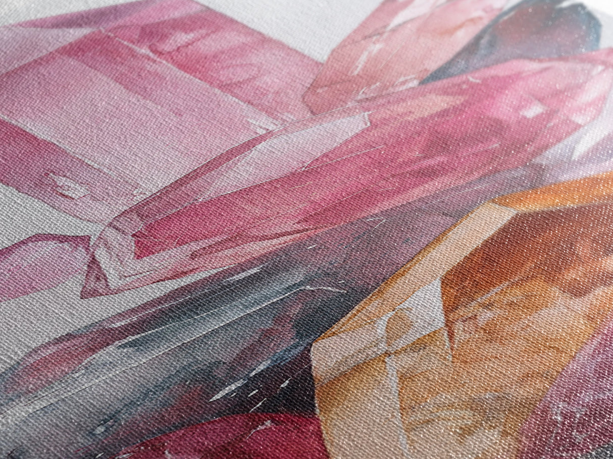 Rose Quartz Gem Canvas Print Gemstone Watercolor Art Unique Bedroom Decor Crystal Lover Light Pink Wall Art Gift Idea