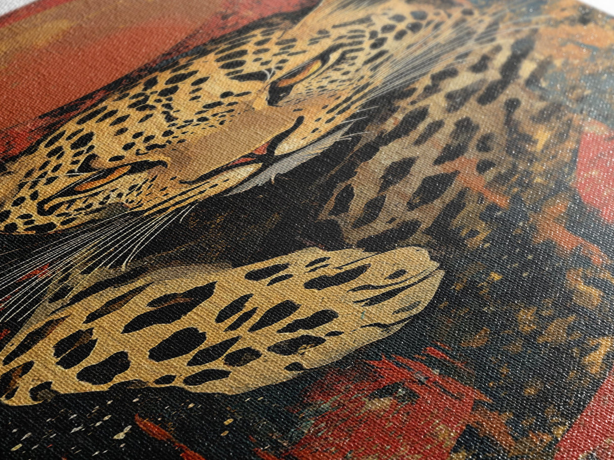 Striking Leopard Canvas Print with Abstract Background, Bold Wild Cat Wall Art, Ideal for Rustic Decor and Living Room Accent