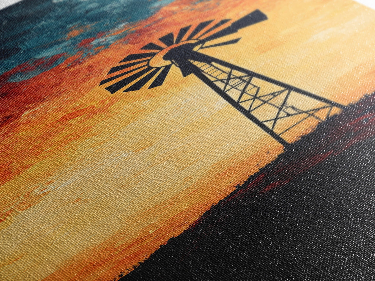 Windmill Canvas Print Southwest Wall Art, Moody Desert Sunset Artwork, Rustic Decor, Joshua Tree Inspired, Gift Idea for Her