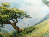 Sunny Meadow Elegance Canvas Print Featuring Oak Tree Art and Wildflower Painting Rustic Decor for Living Room Wall Art