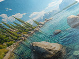 Lake Tahoe Landscape Canvas Print Rustic Wall Art Coastal Nature Scene Above Bed Artwork Living Room Decor Panoramic Painting