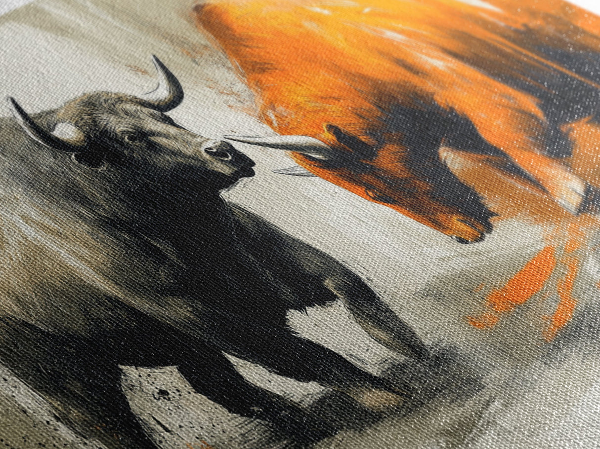 Modern Bull and Bear Framed Canvas Print Bull and Bear Art Gift Idea Financial Market Art Wall Decor Rustic Art Above Sofa Art