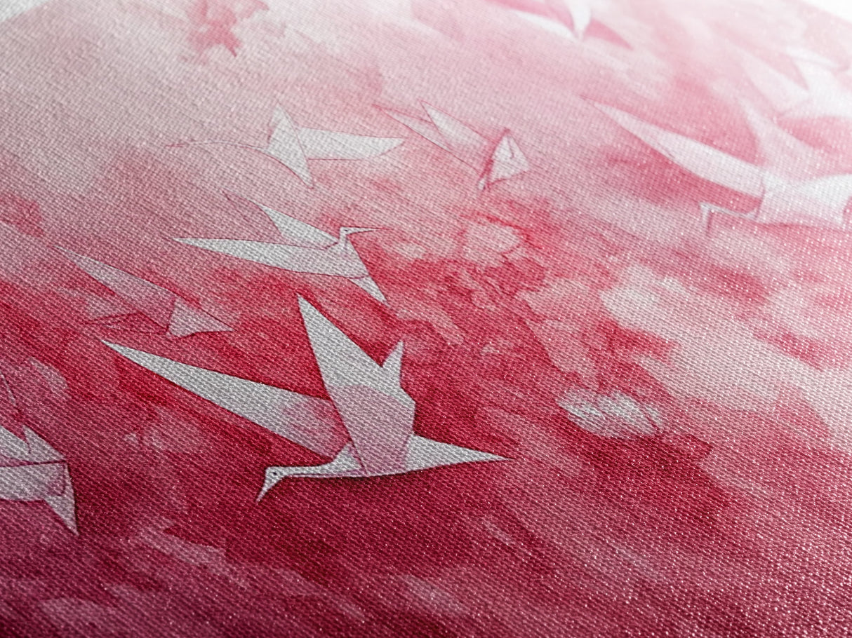 Origami Crane Flight Framed Canvas Print Featuring Pink Wall Art Whimsical Art Long Narrow Wall Art Minimalist Rustic Living Room Decor