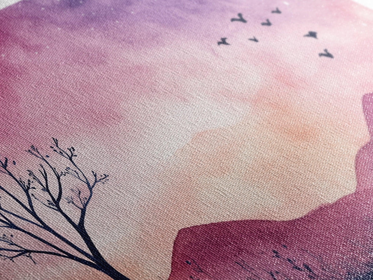 Twilight Meadow Framed Canvas Print, Whimsical Starry Night Art, Moody Nature Painting, Dreamy Purple Landscape, Wall Decor Gift Idea