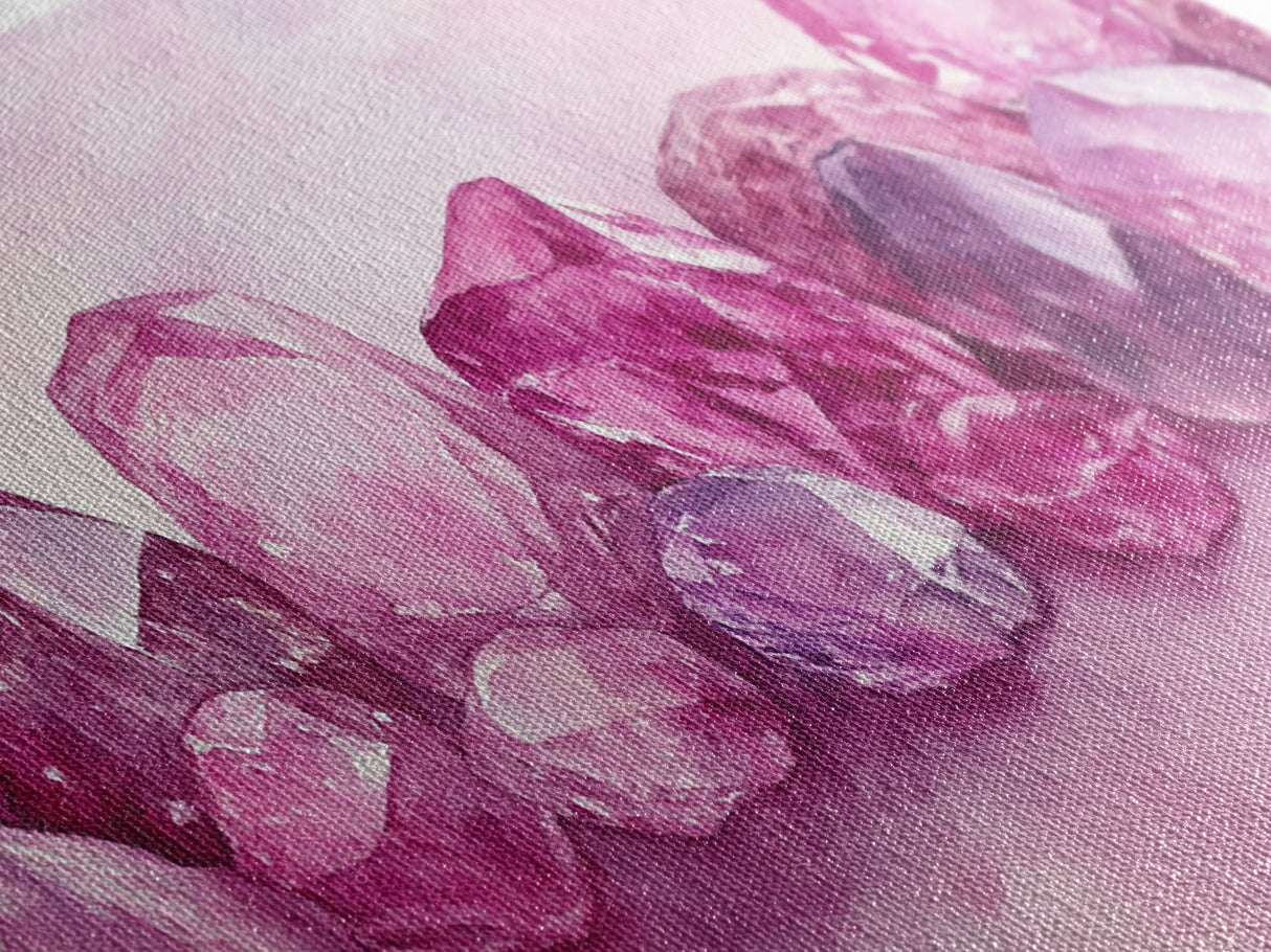 Gemstone Painting Canvas Print - Pink Abstract Art Minimalist Gemstone Painting Coastal Decor Feminine Gift Idea Wall Ar