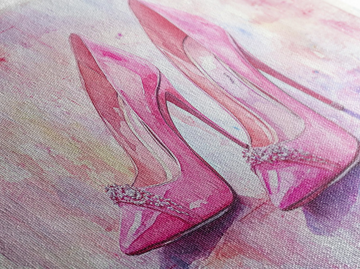 Glamorous Pink High Heels Canvas Print, Fashion Art, Whimsical Room Decor, Light Pink Wall Art, Feminine and Stylish Bedroom Art