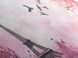 Eiffel Tower and Birds Canvas Print, Parisian Skyline Painting, Romantic Pink Wall Art, Whimsical French Decor, Guest Room Art