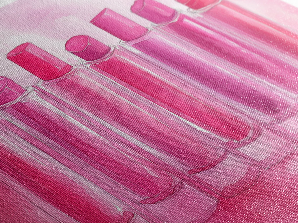 Lipstick Row Canvas Print | Pink Wall Art, Whimsical Decor, Light Pink Art, Feminine Gift Idea, Living Room Art, Above Couch Decor