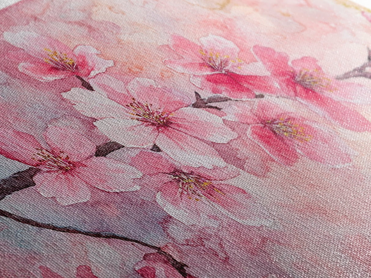 Cherry Blossom Branch Canvas Print | Cherry Blossom Painting, Light Pink Wall Art, Nature-Inspired Decor, Botanical Prints, Bedroom Art