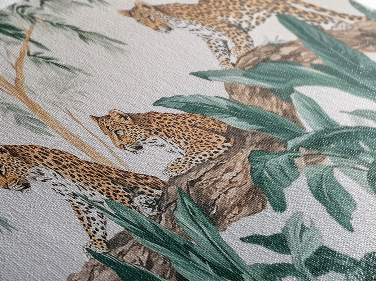 Tropical Leopard Trio Canvas Print Rustic Wall Art Botanical Jungle Decor Leopard Wall Art Above Sofa Art Gift Idea