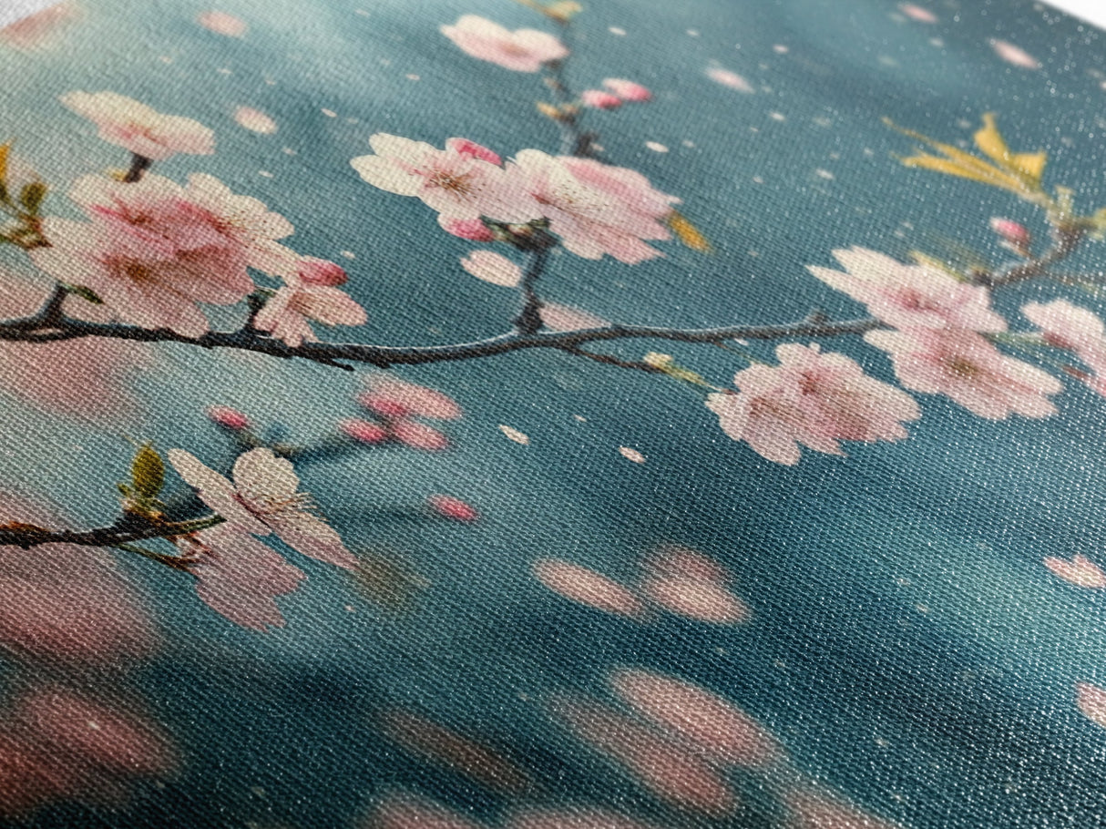 Blossoming Cherry Branch Framed Canvas Print Japanese Style Rustic Decor Great Gift Idea Botanical Prints Beautiful Bedroom Wall Art