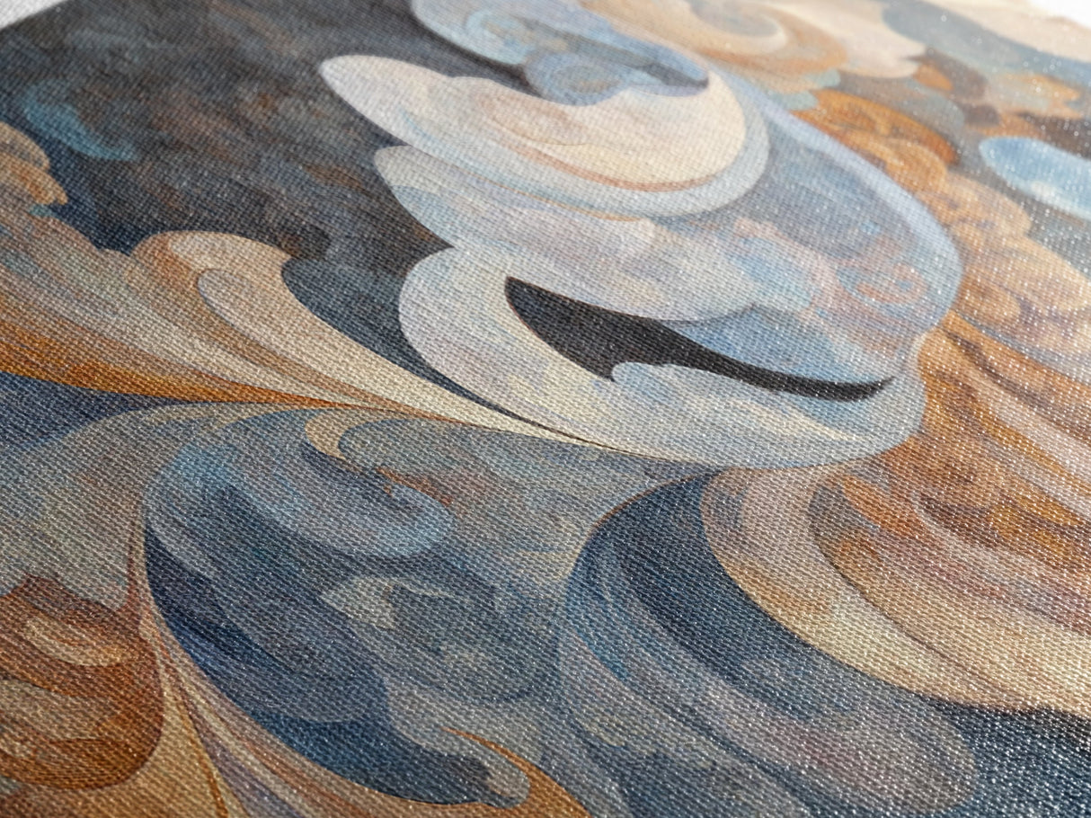 Swirling Blue Orange Canvas Print, Geometric Wall Art Nautical Rustic Decor, Moody Abstract Artwork Idea Horizontal Living Room Design