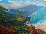 Lush Hawaiian Coast Canvas Print Coastal Painting Nautical Wall Art Panoramic Art Tropical Landscape Art Above Bed Wall Art Gift Idea