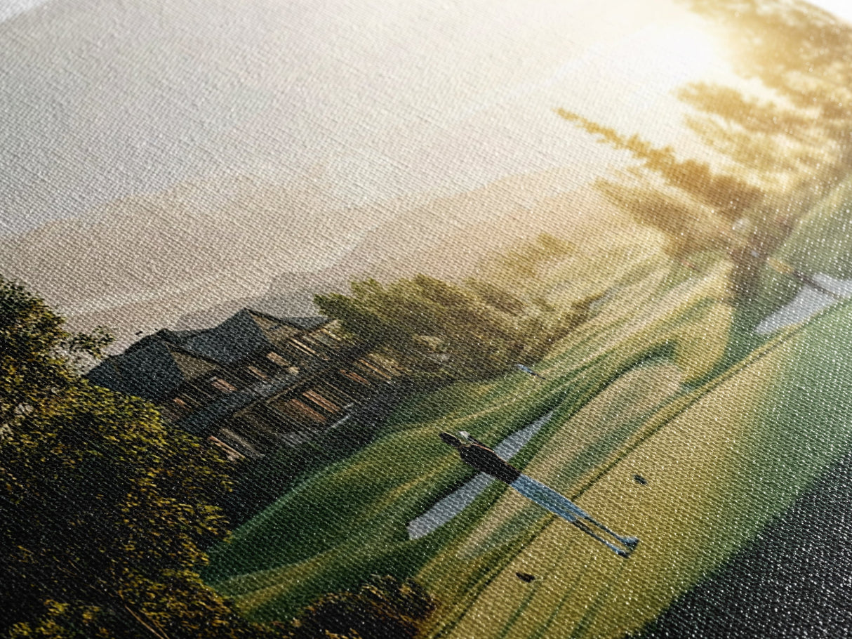 Golf Course Sunset Canvas Print Panoramic Landscape Art Rustic Decor Above Bed Artwork Gift Idea Extra Wide Horizontal Wall Art