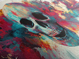 Abstract Skull Art Framed Canvas Print, Moody Colorful Halloween Wall Decor, Unique Living Room Art, Vibrant Therapy Art Gift Idea