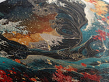 Ocean Waves Framed Canvas Print, Japanese Inspired Coastal Wall Art, Nautical Decor, Coastal Landscape Art, Extra Wide Panoramic Art