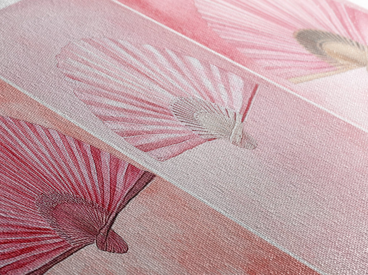 Trio of Elegant Fans Canvas Print, Minimalist Boho Pink Artwork, Oriental Fan Wall Art for Bedroom, Light Pastel Wall Decor Idea