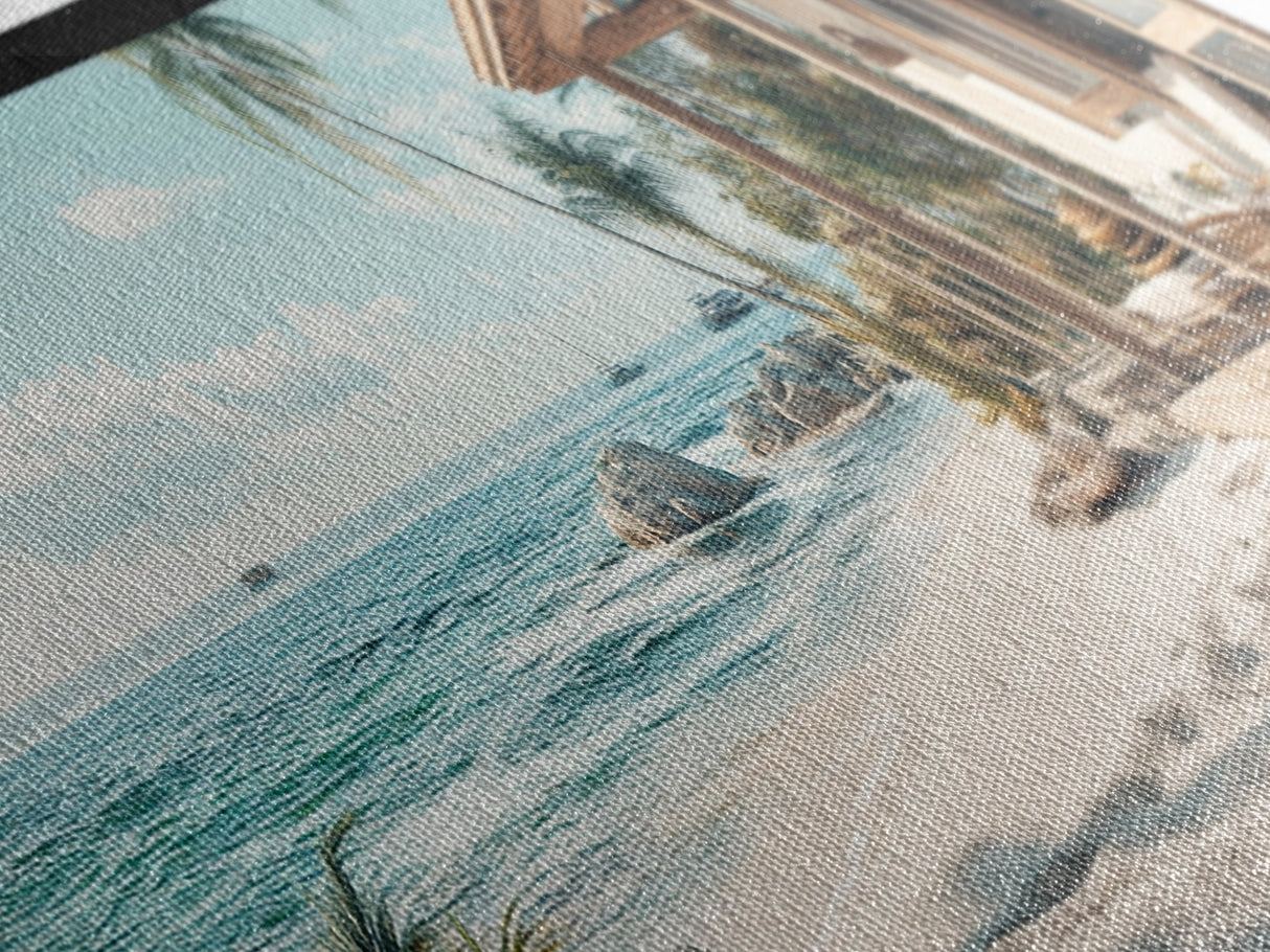 Tropical Beach Framed Canvas Print Coastal Landscape Art Nautical Decor Relaxing Living Room Wall Art Panoramic Seascape Painting