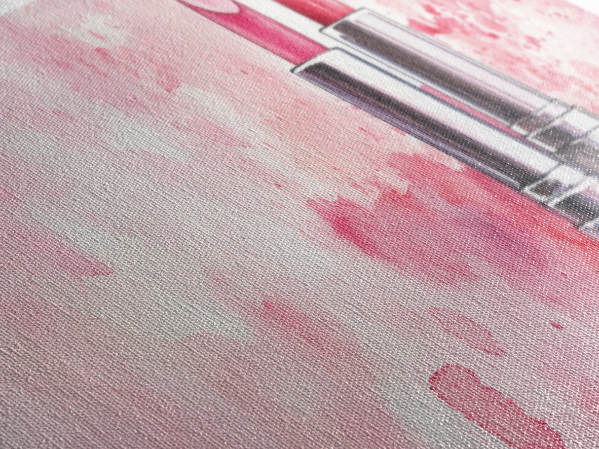 Pink Lipstick Art Canvas Print, Light Pink Wall Art, Feminine Abstract Painting, Modern Home Decor Piece for Bedroom or Bathroom